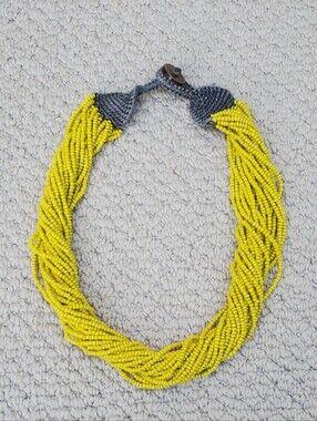 Handcrafted Chartruese Beaded Multi-Strand Necklace With Macrame Closure